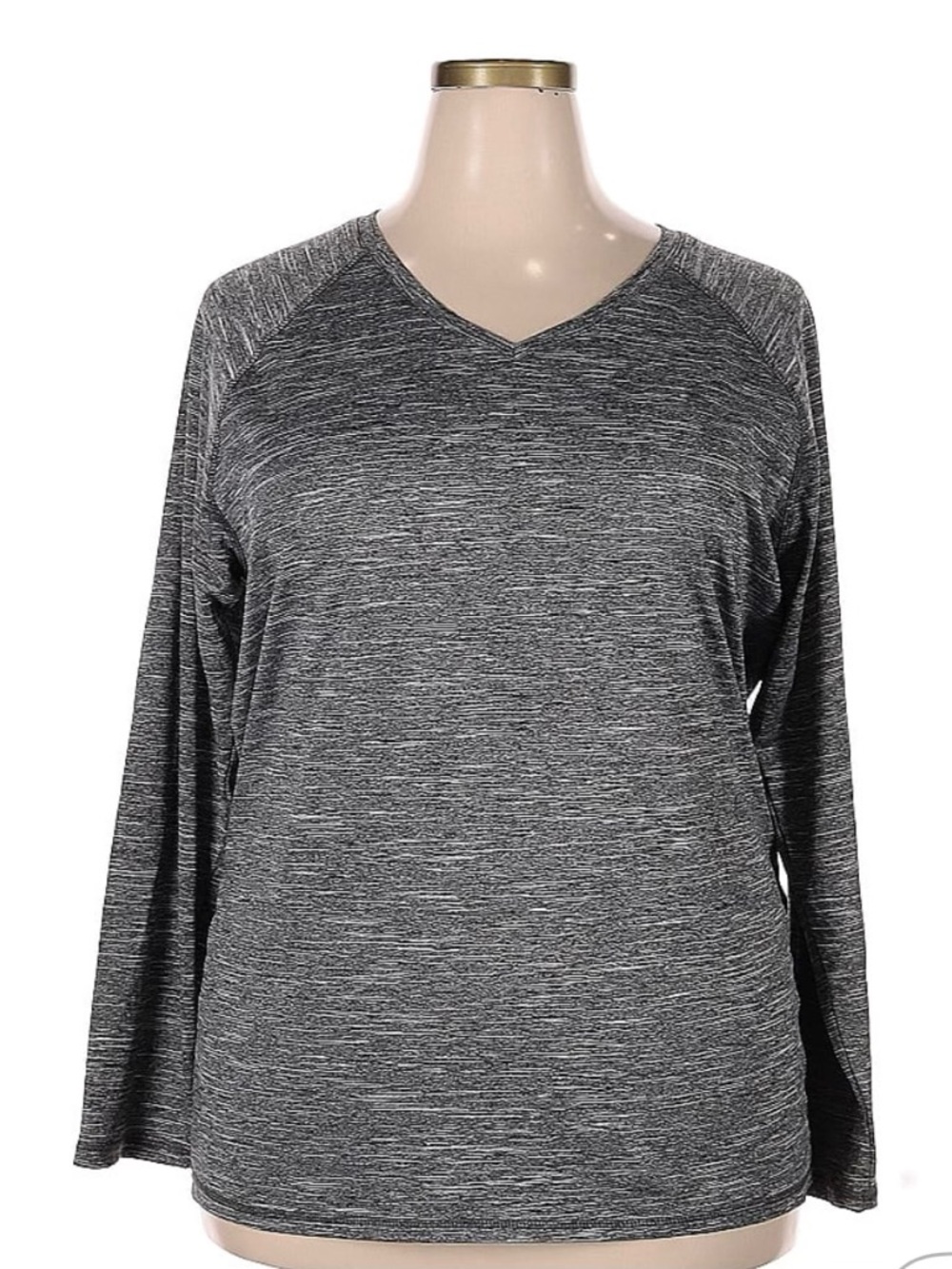 RBX Women's Charcoal Space-Dye V-Neck Long Sleeve Top